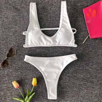 Hot Biquinis New White High Waist Swimwear Solid Bikini SetBathing Suit Push Up Swimsuit For Women Swimwear two piece swimsuit